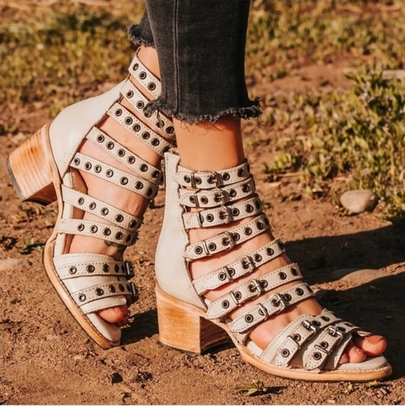 Freebird by Steven Shoes - Freebird by Steven Casandra Gray Studded Multistrap Leather Sandals Size 6
